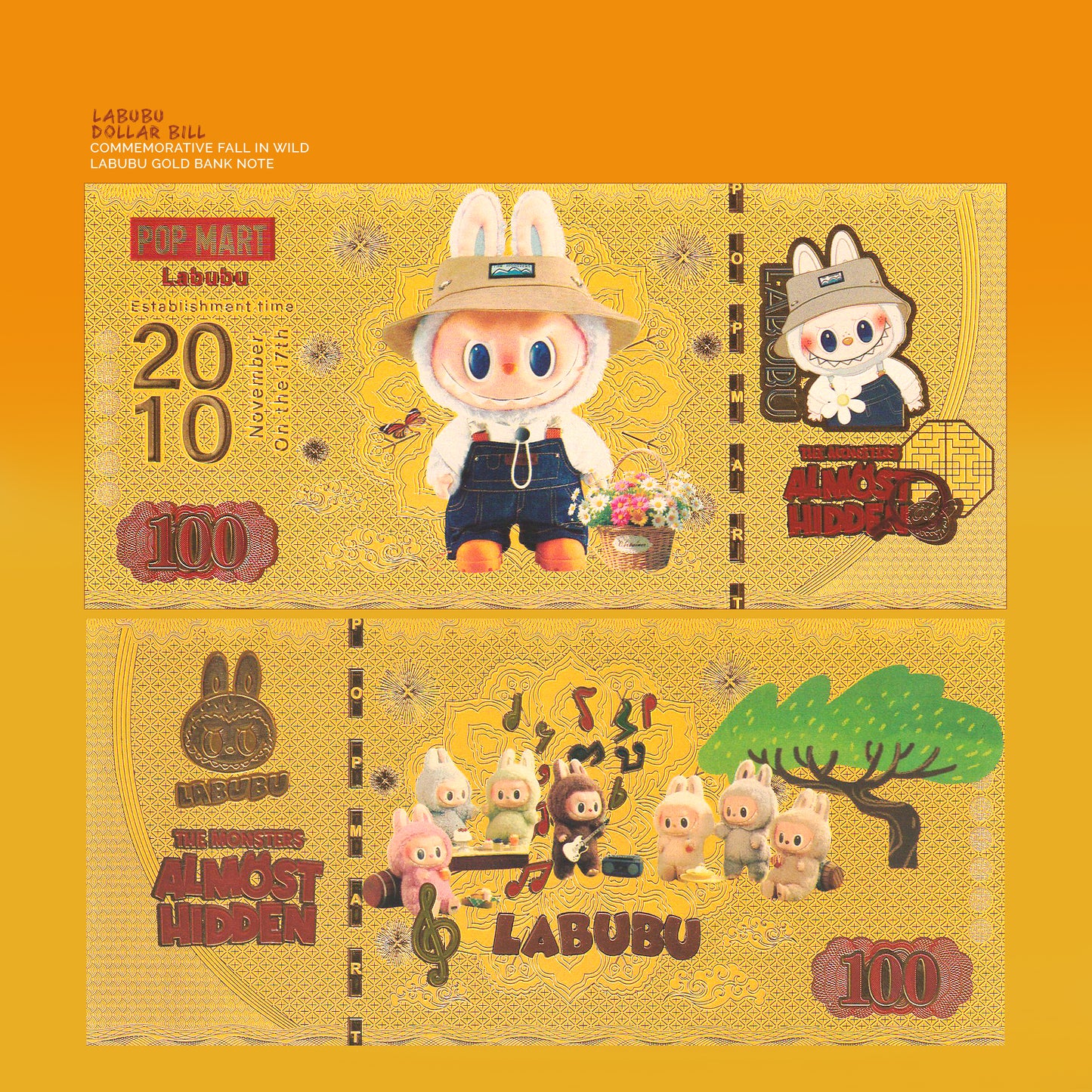 Labubu Dollar Bill – Commemorative: Fall in Wild Gold Bank Note