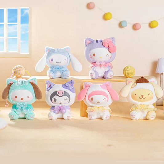 Sanrio Characters Play with Kittens Series Plush Keychains Gift Blind Box