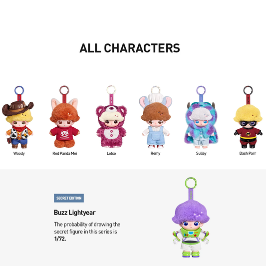 DIMOO WORLD × PIXAR Series – Vinyl Plush Pendant Blind Box (PRE-ORDER)